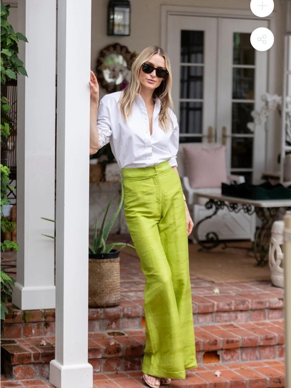 High-Rise Wide-Leg Pants in chartreuse